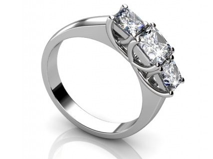 princess cut diamond trilogy ring MW62 profile view