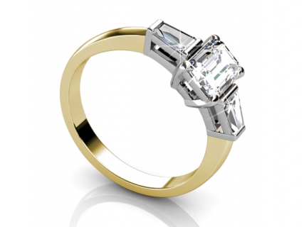 Emeraled diamond trilogy ring SAY09 yellow gold profile view 
